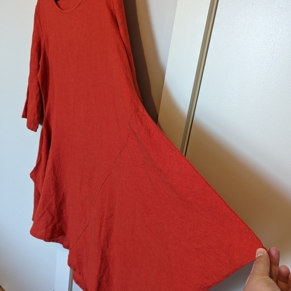 Bryn Walker asymmetrical red orange linen dress shark bite hem sz M - Picture 8 of 10